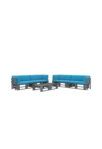 VIDAXL 3066989 Muebles de palets de 6 piezas con cojines fabricados en madera y poliéster en color gris y azul de vidaXL