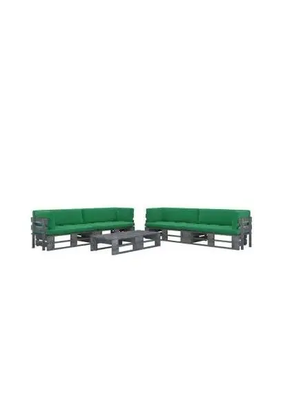VIDAXL 3066990 Muebles de palets de 6 piezas con cojines fabricados en madera y poliéster de color gris y verde de vidaXL