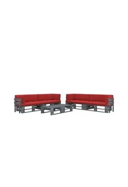 VIDAXL 3066991 Muebles de palets de 6 piezas con cojines fabricados en madera y poliéster de color gris y rojo de vidaXL