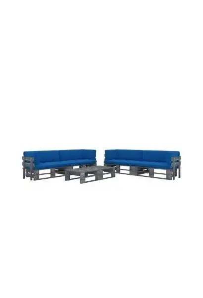 VIDAXL 3066994 Muebles de palets de 6 piezas con cojines fabricados en madera de color gris y azul real de vidaXL