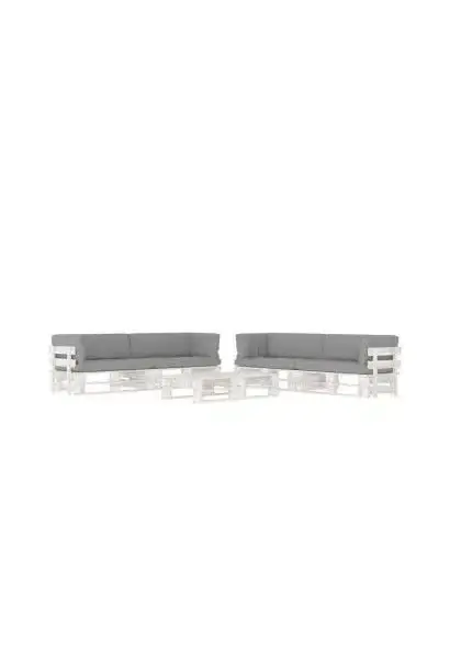 VIDAXL 3066999 Muebles de palets de 6 piezas con cojines fabricados en madera y poliéster de color blanco y gris de vidaXL