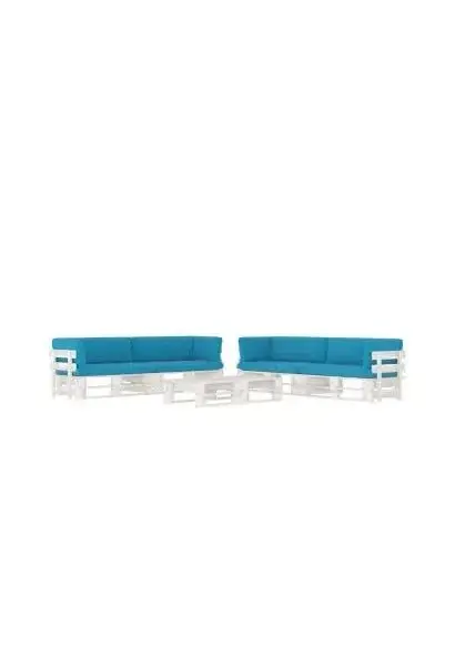 VIDAXL 3067001 Muebles de palets de 6 piezas con cojines fabricados en madera y poliéster de color blanco y azul de vidaXL