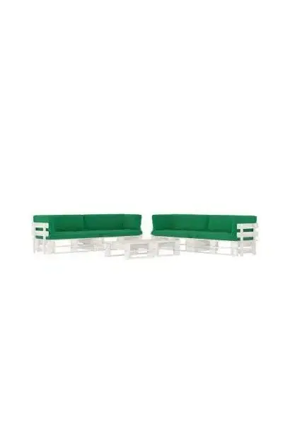 VIDAXL 3067002 Muebles de palets de 6 piezas con cojines fabricados en madera y poliéster en color verde y blanco de vidaXL