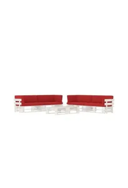 VIDAXL 3067003 Muebles de palets de 6 piezas con cojines fabricados en madera y poliéster en color rojo y blanco de vidaXL