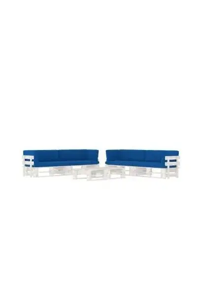 VIDAXL 3067006 Muebles de palets de 6 piezas con cojines fabricados en madera y poliéster de color azul real y blanco de vidaXL
