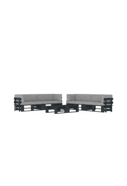 VIDAXL 3067011 Muebles de palets de 6 piezas con cojines fabricados en madera y poliéster en color negro y gris de vidaXL