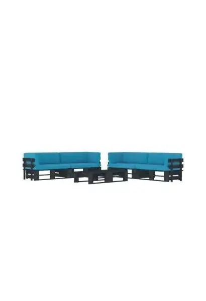 VIDAXL 3067013 Muebles de palets de 6 piezas con cojines fabricados en madera y poliéster en color negro y azul de vidaXL