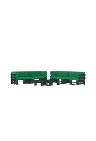 VIDAXL 3067014 Muebles de palets de 6 piezas con cojines fabricados en madera y poliéster de color negro y verde de vidaXL