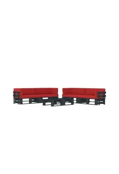 VIDAXL 3067015 Muebles de palets de 6 piezas con cojines fabricados en madera y poliéster de color negro y rojo de vidaXL