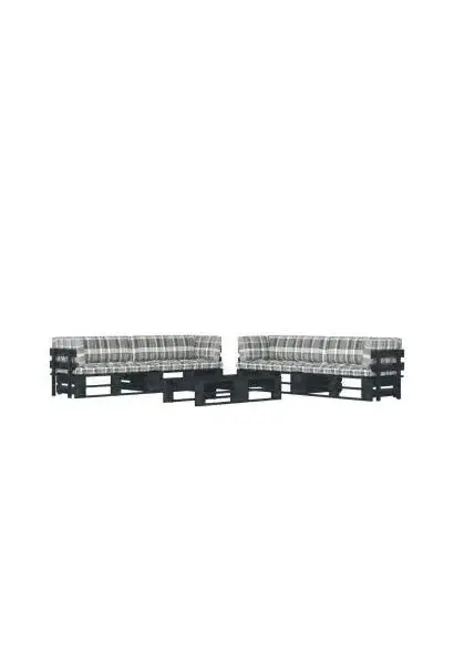 VIDAXL 3067022 Muebles de palets de 6 piezas con cojines fabricados en madera y poliéster de color negro y gris de vidaXL