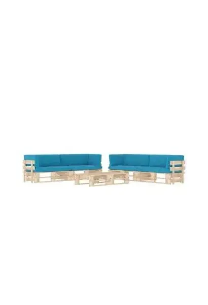 VIDAXL 3067037 Muebles de palets de 6 piezas con cojines fabricados en madera de color natural y azul de vidaXL