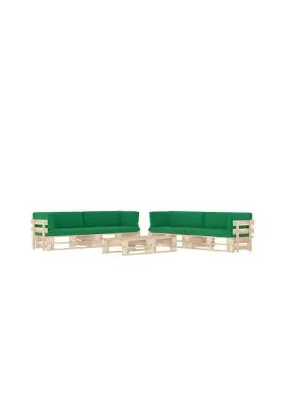 VIDAXL 3067038 Muebles de palets de 6 piezas con cojines fabricados en madera de color natural y verde de vidaXL