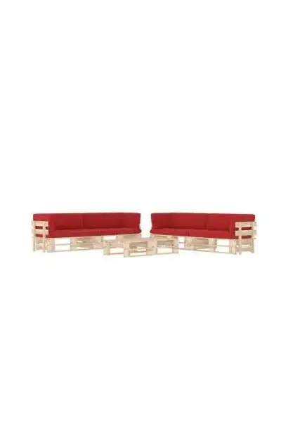 VIDAXL 3067039 Muebles de palets de 6 piezas con cojines fabricados en madera de color natural y rojo de vidaXL