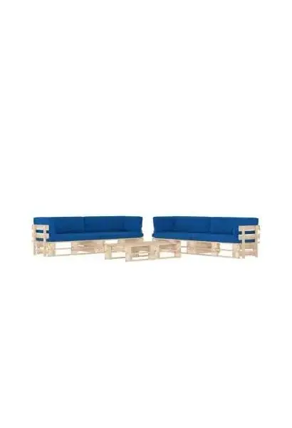 VIDAXL 3067042 Muebles de palets de 6 piezas con cojines fabricados en madera de color natural y azul real de vidaXL