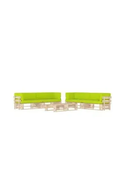 VIDAXL 3067043 Muebles de palets de 6 piezas con cojines fabricados en madera de color natural y verde brillante de vidaXL