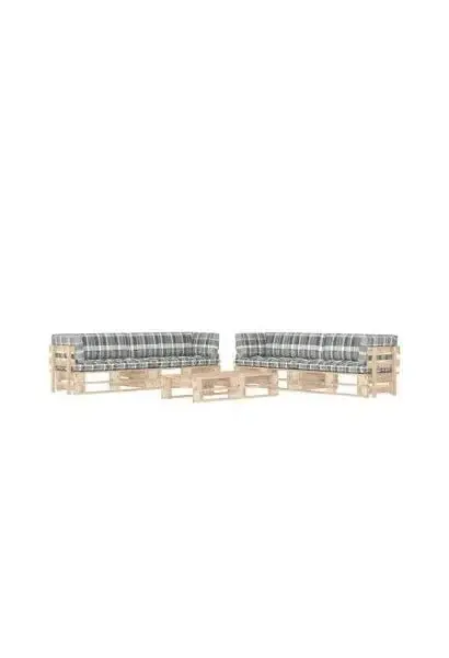 VIDAXL 3067046 Muebles de palets de 6 piezas con cojines fabricados en madera de color natural y estampado gris de vidaXL