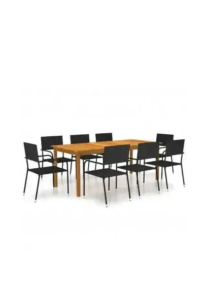 VIDAXL 3067924 Set de comedor para jardín de 9 piezas fabricadas en madera y acero recubierto color negro de vidaXL