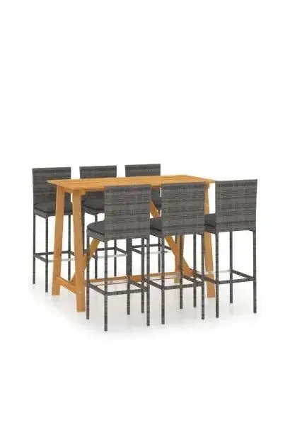 VIDAXL 3067961 Conjunto de muebles de bar para jardín de 7 piezas en acabado gris y madera de vidaXL