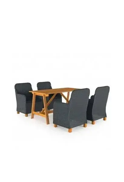 VIDAXL 3068788 Conjunto de mesa con sillas en madera de acacia y ratán para jardín de 5 piezas marrón y gris de vidaXL