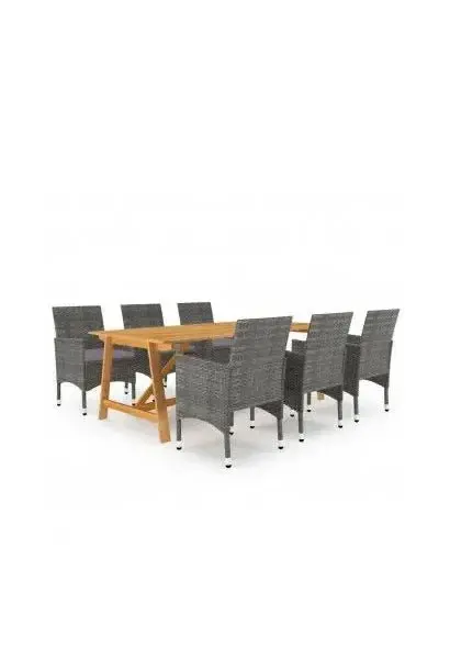 VIDAXL 3068793 Juego de sillas de ratán sintético y mesa rectangular de madera de acacia gris de vidaXL