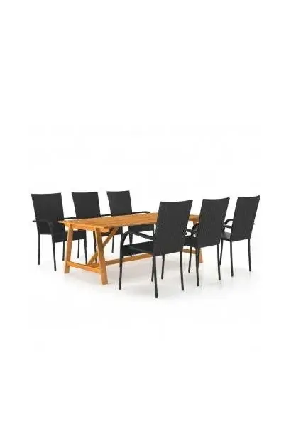 VIDAXL 3068807 Juego de comedor de 6 sillas de acero color negro y mesa de madera acabado natural de vidaXL