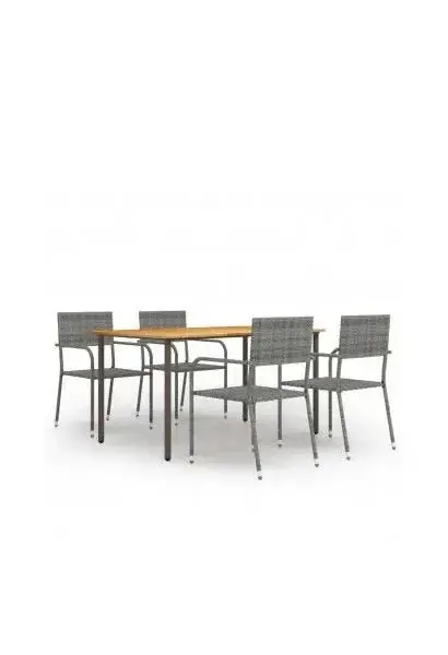 VIDAXL 3072498 Mesa de acacia con 4 sillas fabricadas en ratán y acero 150x 72x90 cm gris antracita de vidaXL