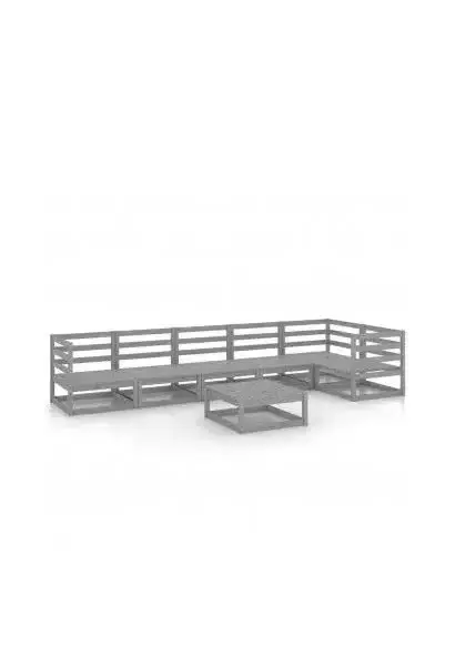 VIDAXL 3075571 Juego de muebles de sofá modular y mesa de centro de madera de pino gris 6 plazas de vidaXL