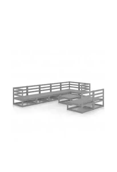 VIDAXL 3075621 Conjunto para jardín con 9 piezas de sofás con mesa en madera maciza de pino gris de vidaXL