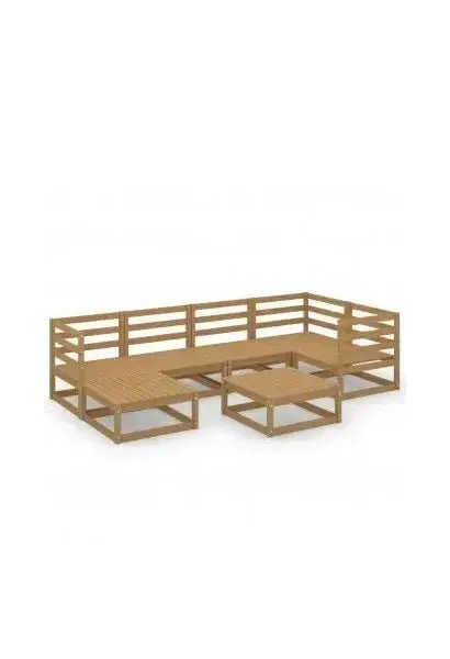 VIDAXL 3075692 Conjunto de sofá y mesa de 7 piezas para exteriores fabricado de pino de color marrón miel de vidaXL