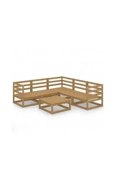 VIDAXL 3075732 Juego de sofás modulares y mesa para jardín de pino con acabado marrón miel de vidaXL