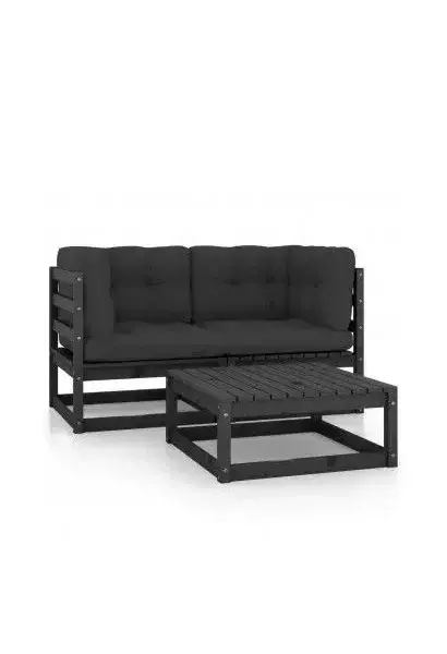 VIDAXL 3076303 Juego de muebles de jardín de 3 piezas de madera pino maciza color negro y cojines gris antracita de vidaXL