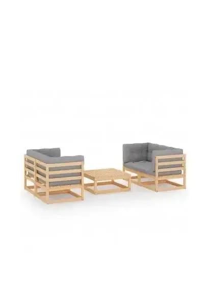 VIDAXL 3076304 Conjunto de muebles de jardín de 5 piezas de madera y cojines color gris de vidaXL