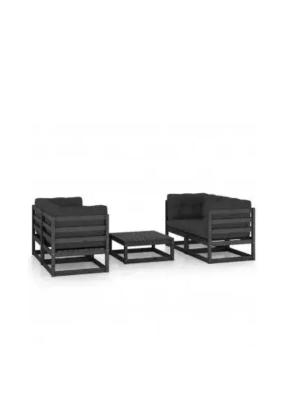VIDAXL 3076308 Conjunto de sofás con mesita para jardín de 5 piezas en madera de pino negro y antracita de vidaXL