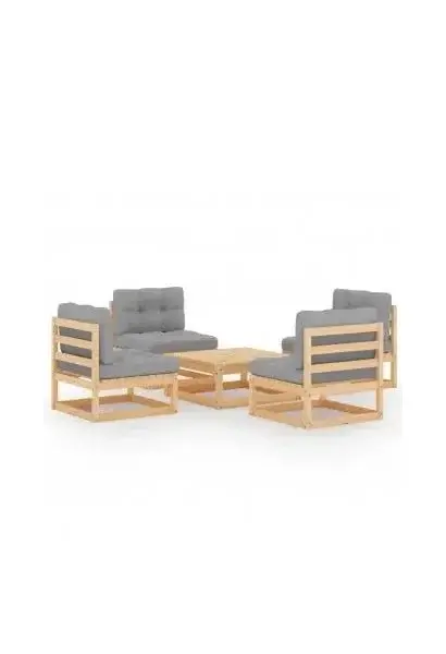 VIDAXL 3076314 Juego de muebles de jardín 5 piezas de madera pino maciza con cojines Grises de vidaXL