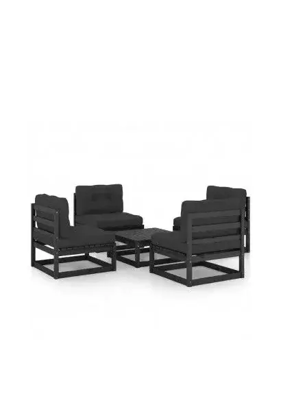 VIDAXL 3076318 Juego de cuatro sofás modulares sin reposabrazos y una mesa de centro de madera negro de vidaXL