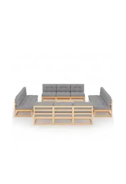 VIDAXL 3076329 Conjunto de muebles de jardín 13 piezas gris de madera de pino maciza con cojines de vidaXL