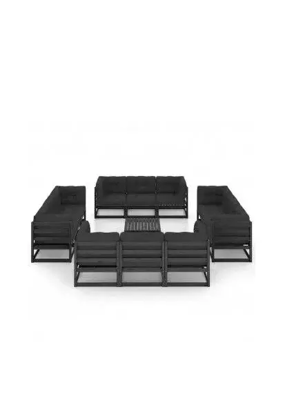 VIDAXL 3076348 Juego de muebles de jardín 13 piezas de madera de pino Negra con cojines de vidaXL