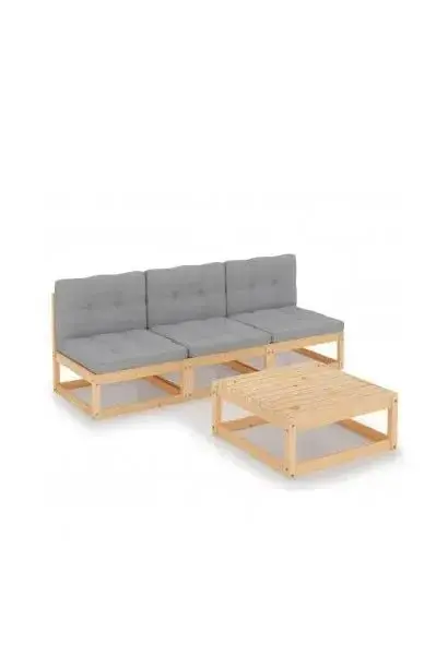VIDAXL 3076354 Juego de muebles para exterior hecho de madera maciza de pino y tela gris 4 piezas de vidaXL