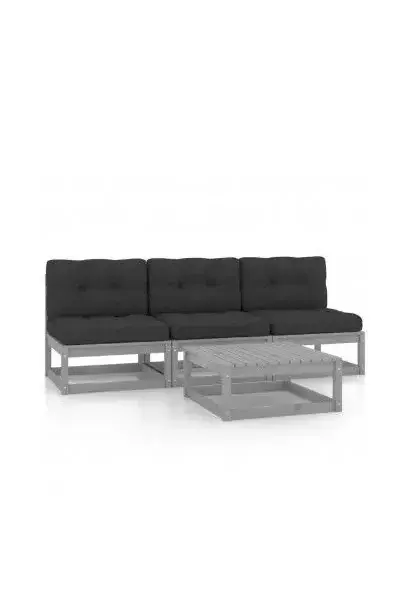 VIDAXL 3076356 Conjunto de muebles para jardín de madera con acabado en gris y cojines con acabado gris antracita oscuro de vidaXL