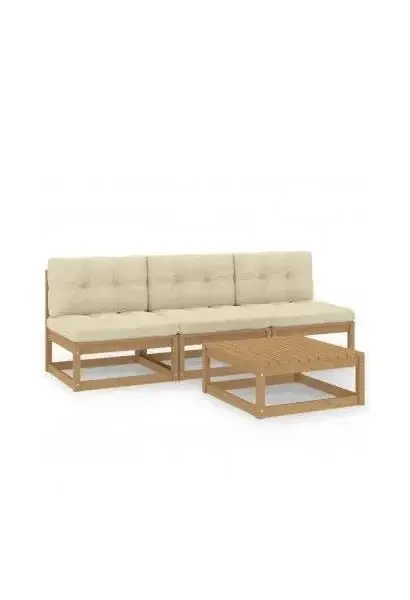 VIDAXL 3076357 Juego de sofás y mesa para jardín de 4 piezas de madera maciza de pino y cojines con un acabado en color crema de vidaXL
