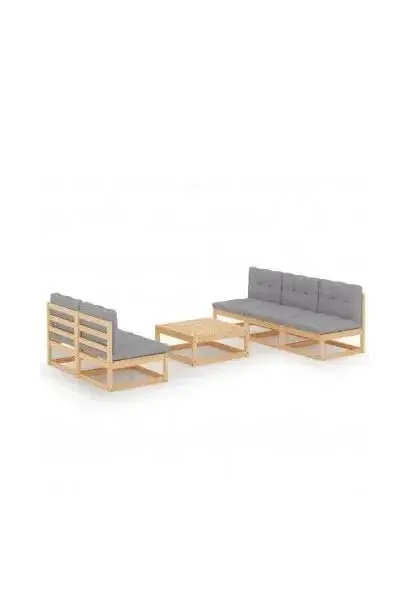 VIDAXL 3076359 Juego de muebles de jardín con 6 piezas de madera de pino maciza y cojines color gris de vidaXL
