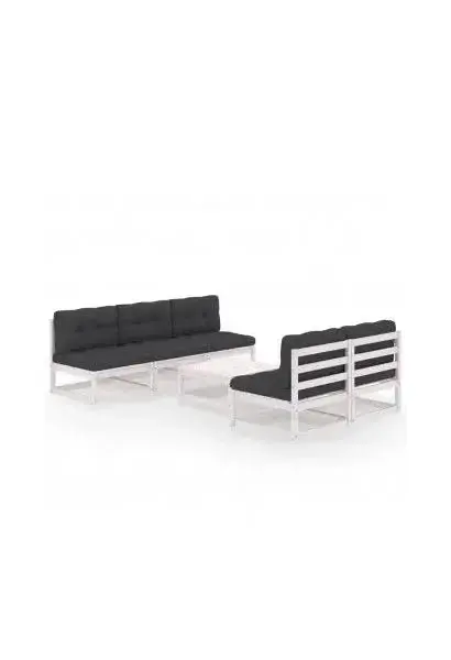 VIDAXL 3076360 Juego de muebles para exteriores hecho de madera maciza de pino y tela color blanco y gris antracita 6 piezas de vidaXL