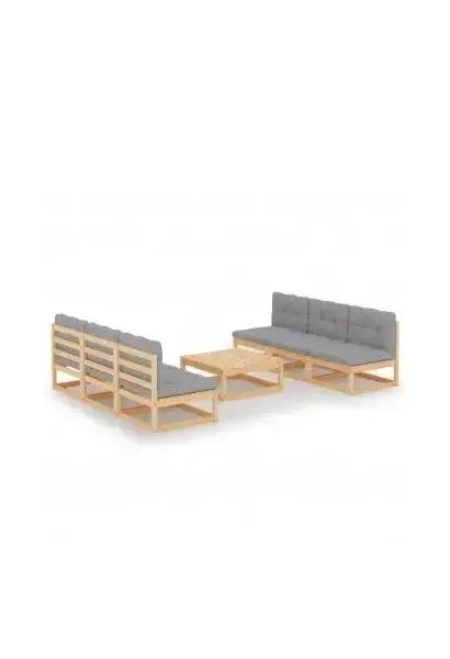 VIDAXL 3076364 Juego de muebles de jardín de mesa baja y sofá modular de madera de pino con cojines gris de vidaXL