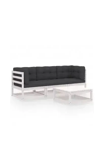VIDAXL 3076375 Conjunto de sillones y mesa de jardín de TRES plazas con cojines de madera maciza de pino de vidaXL