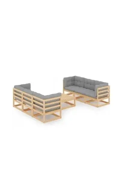 VIDAXL 3076384 Conjunto de muebles de pino para jardín de 7 piezas con cojines color gris de vidaXL