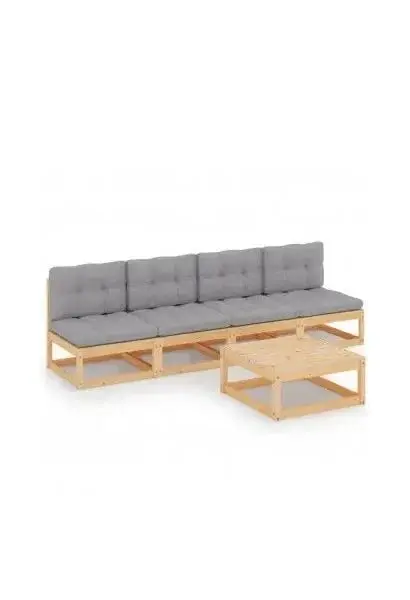 VIDAXL 3076394 Juego de muebles de jardín por 5 piezas de madera maciza pino con cojines gris de vidaXL