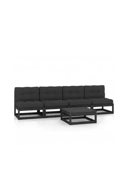 VIDAXL 3076398 Juego de cuatro sofás modulares sin reposabrazos y una mesa de centro de exterior negro de vidaXL