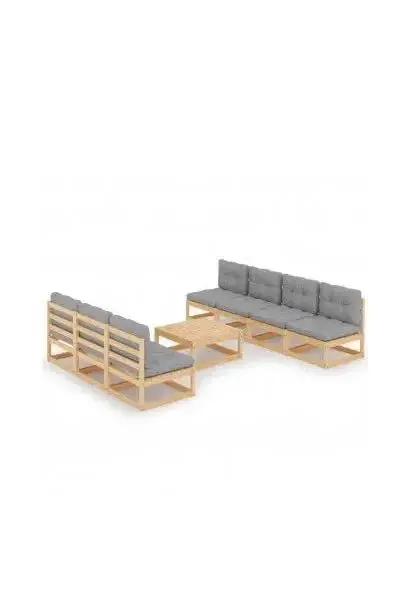 VIDAXL 3076399 Juego de sillones y mesa de madera de pino para exterior de 8 piezas acabado natural y gris de vidaXL