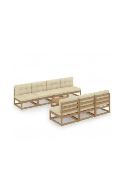 VIDAXL 3076402 Set de muebles de jardín de 8 piezas de madera de pino con cojines en color crema de vidaXL