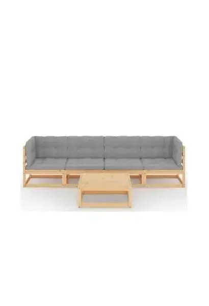VIDAXL 3076414 Juego de muebles de pino para exterior de 5 piezas con cojines color gris de vidaXL